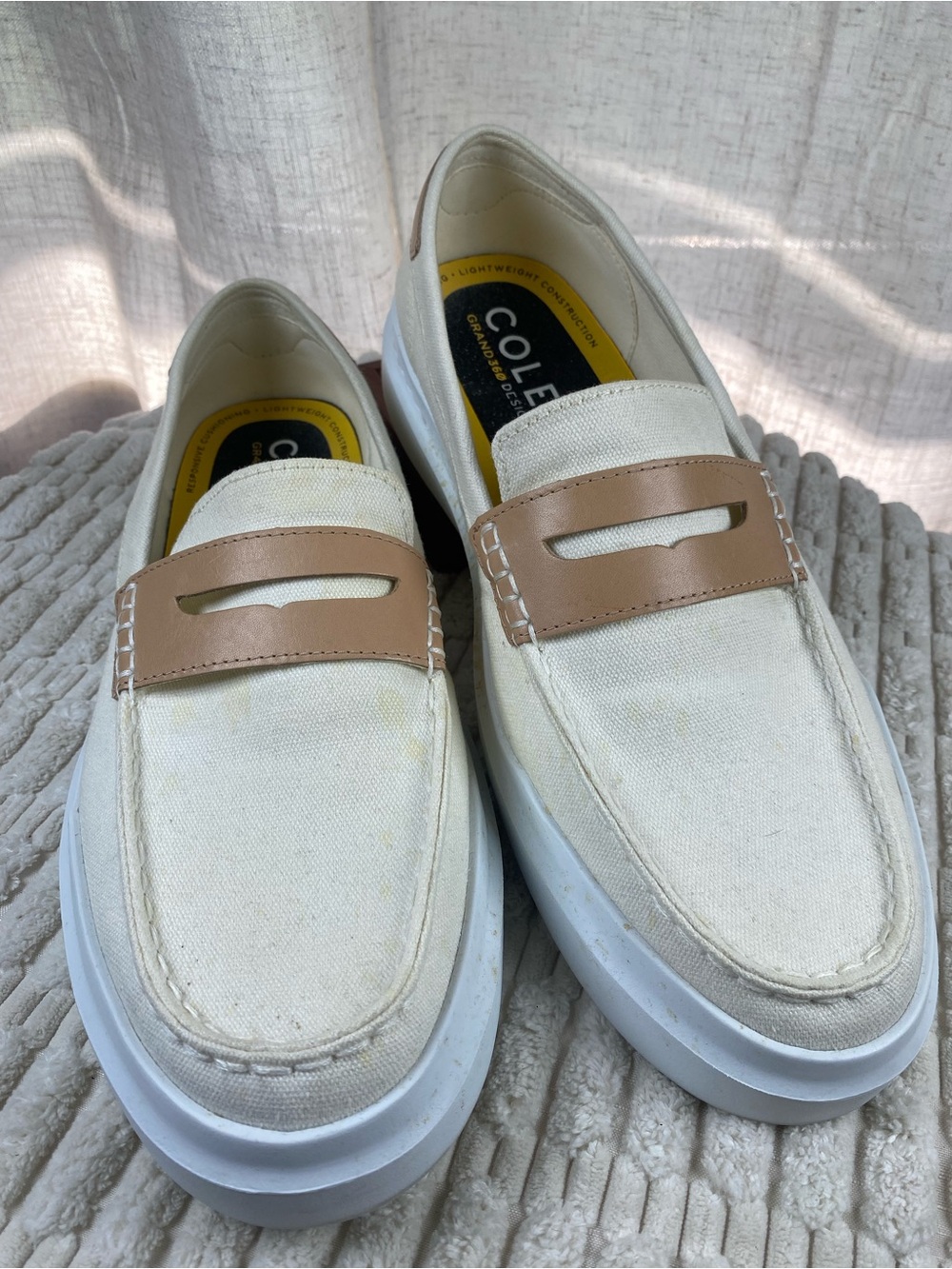Cole Haan GrandPro Rally Canvas Penny Loafers Ivory 9.5